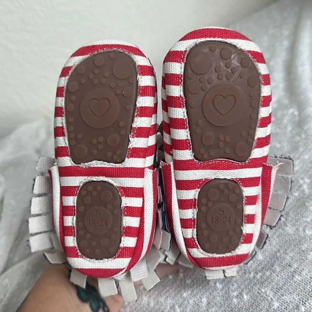 4th of July Red White & Blue Fringe Mocassins Shoes size 5